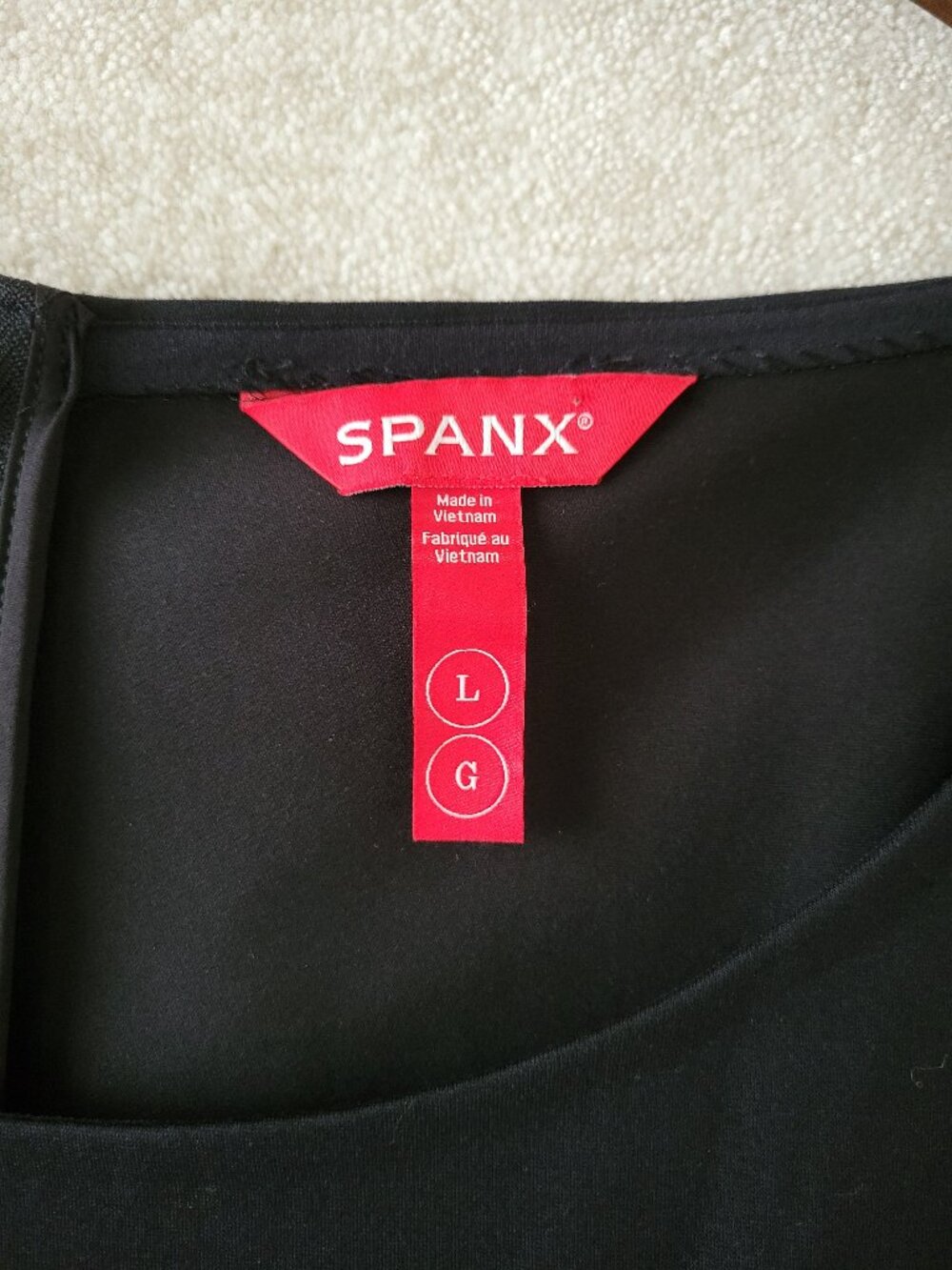 SPANX Ballet Ponte Mini Dress Large Womens Black Flared Skirt Long Sleeve NWT - Picture 3 of 15